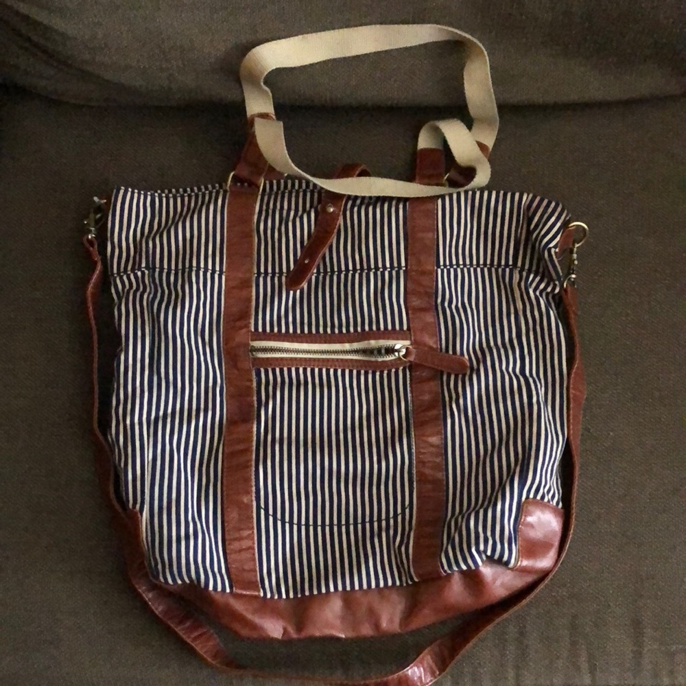 Blue and white strip purse